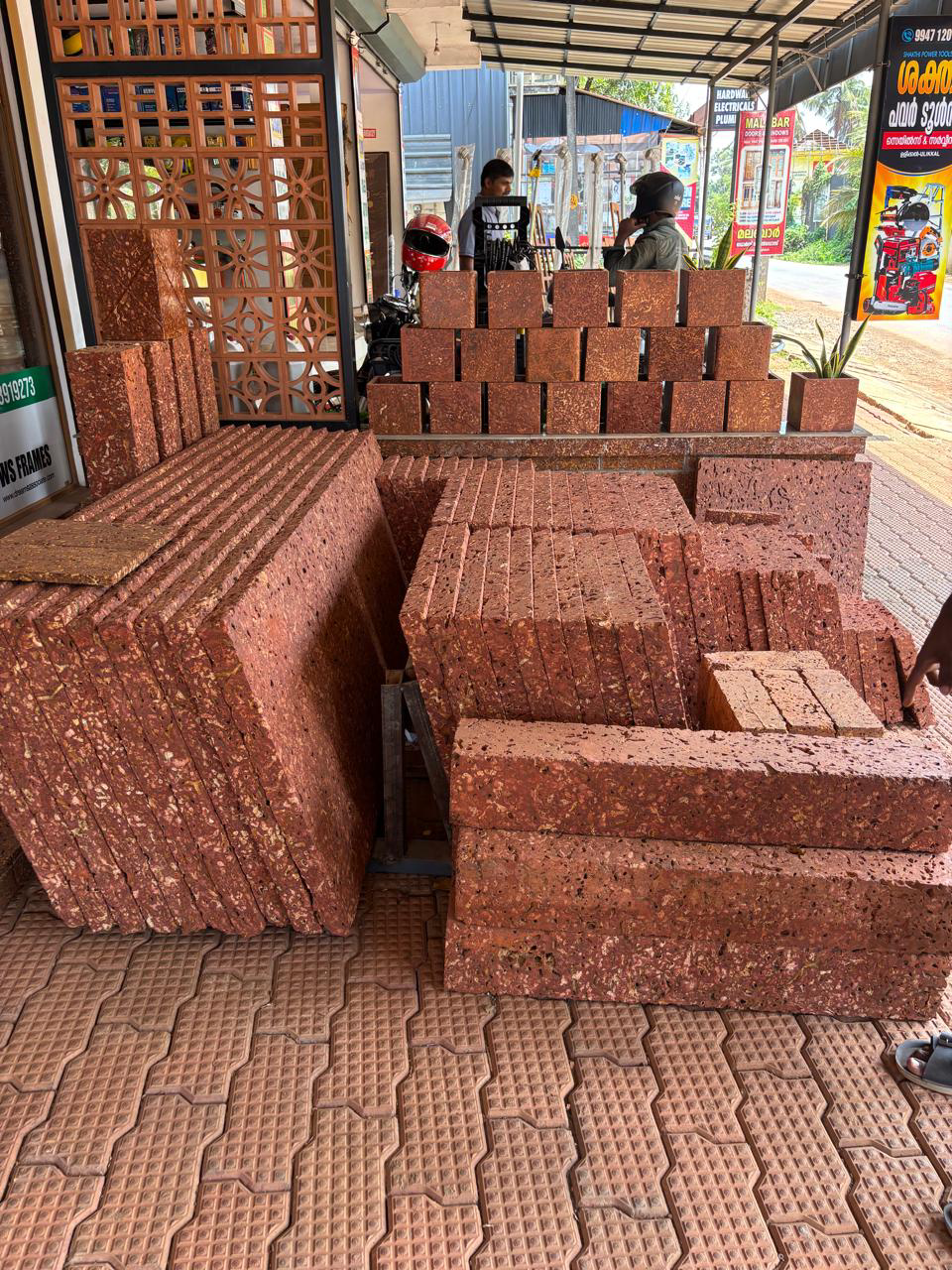 Laterite bricks stacked